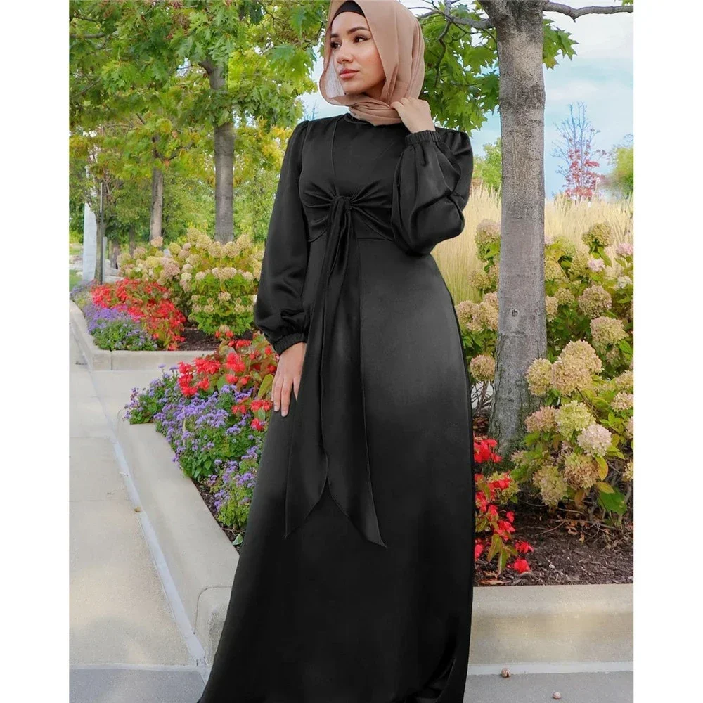 Ramadan dubai abaya turquia kaftan feminino muçulmano maxi vestido de cetim islam jalabiya marrocos caftan femme musulmane vestidos eid robe