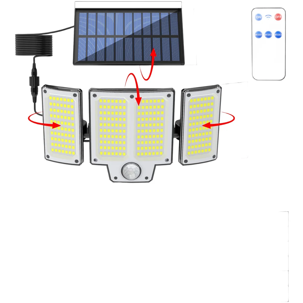 Solar Motion Sensor Light 3 Head Rotatable Outdoor Garden Wall Lamp Waterproof Sensing Lighting For Garages Porches Streetlights