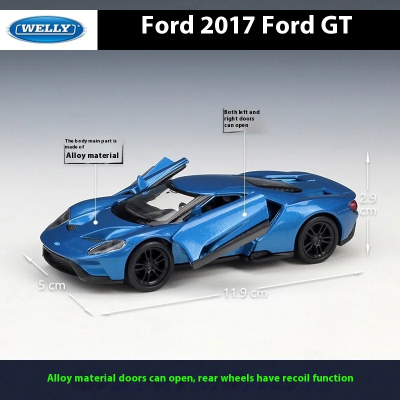 WELLY-coche deportivo Ford 2017 GT, escala 1:36, modelo fundido a presión, juguete extraíble, colección de regalos para niños, Voiture en miniatura, decoración del hogar