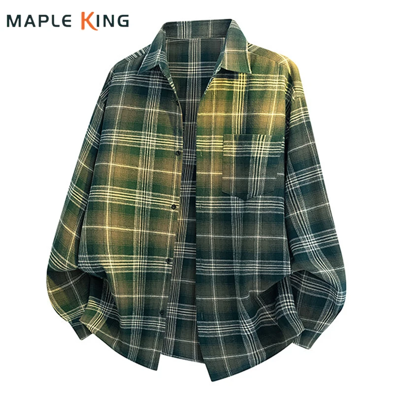 

Рубашки оверсайз для мужчин и женщин, кардиганы, уличная одежда, винтажная клетчатая повседневная свободная рубашка с длинными рукавами, пара 2025 г., модные куртки, топы