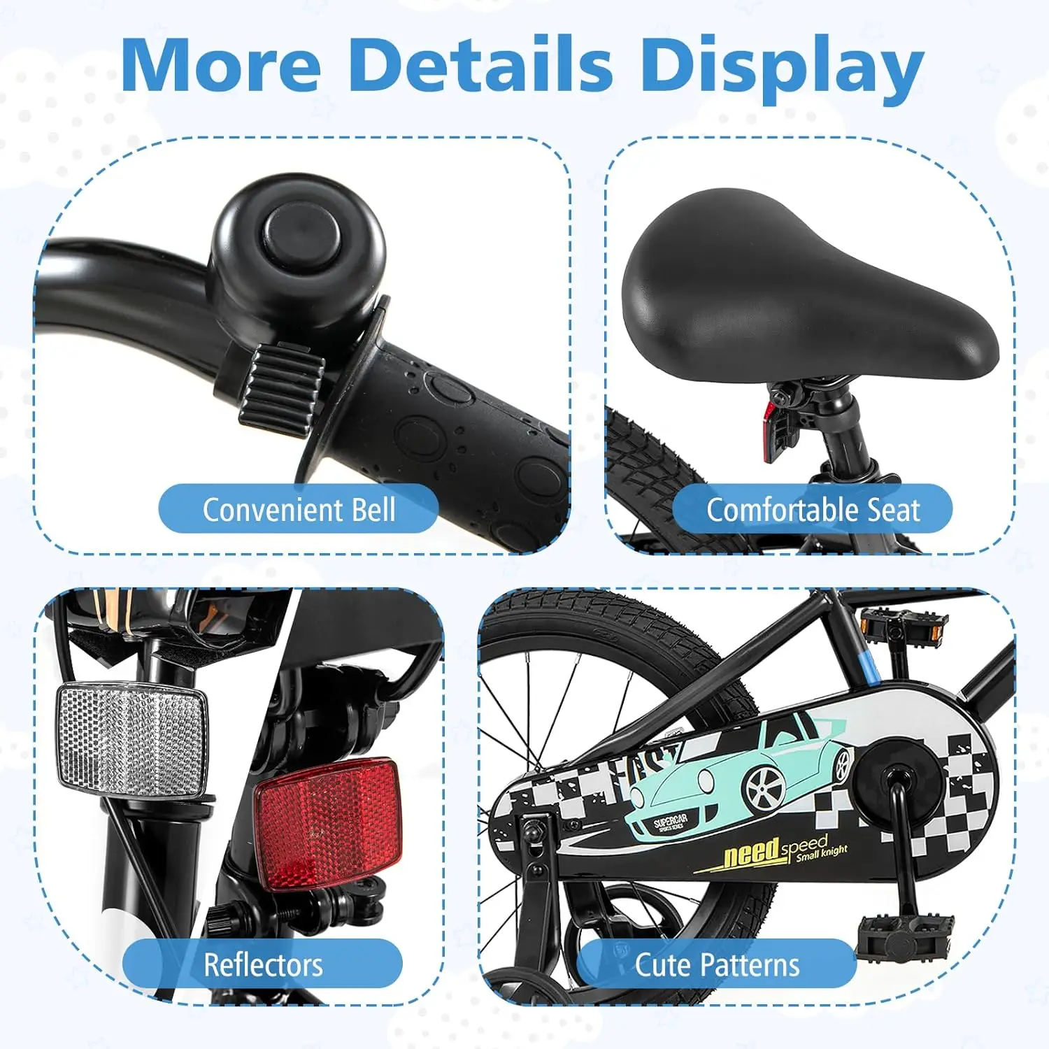 Rower dziecięcy, 12 14 16 18 cali, wzór samochodowy, sportowy rower z odpinanymi kółkami pomocniczymi, hamulce ręczne i nożne, regulowane siedzisko i H