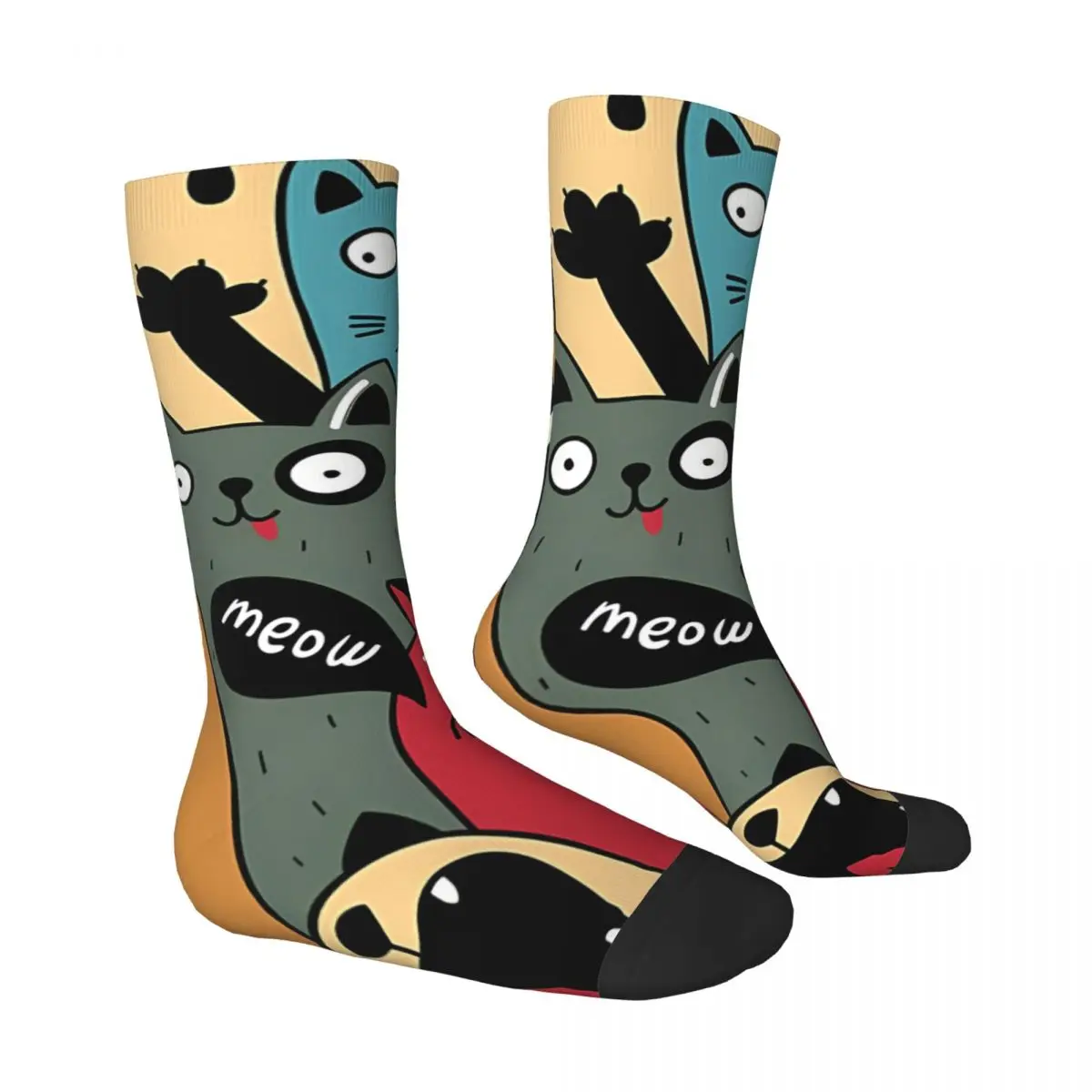 Dumb Meow Funny Cat Socks Male Mens Women Spring Stockings Harajuku