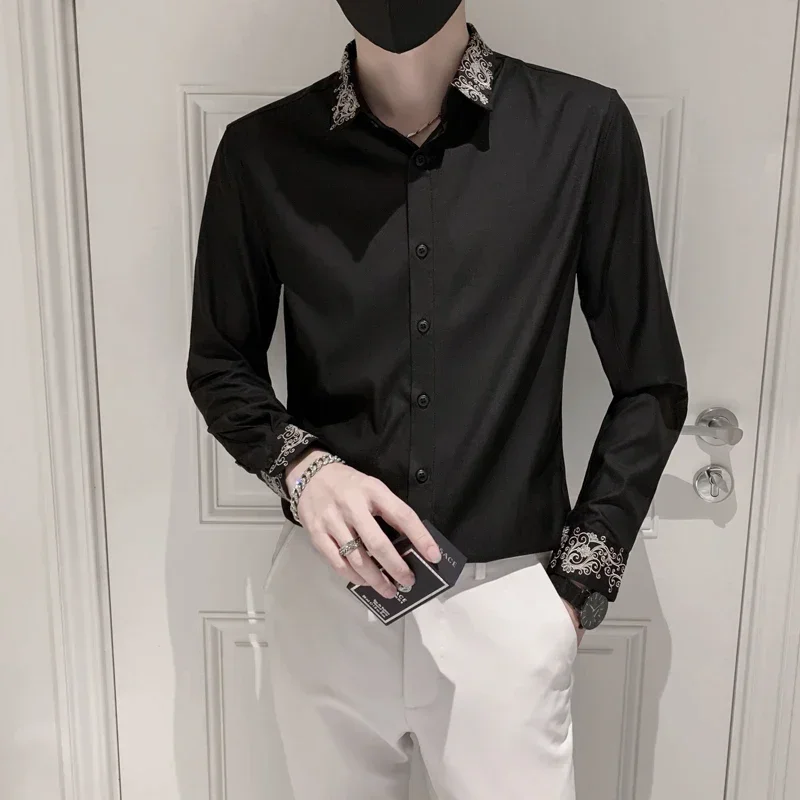 Luxury Noble Embroidery Shirt Men High Quality Long Sleeve Business Casual Dress Blouses Man Fashion Slim Fit Vintage Clothes