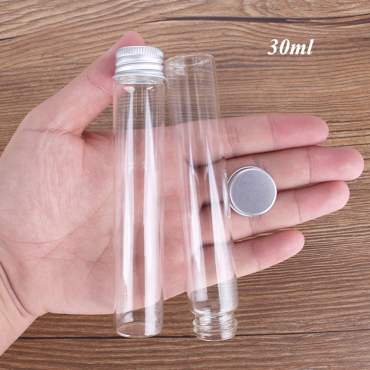 24 pieces/lot 5ml 7ml 10ml 14ml 18ml 20ml 25ml 30ml Glass Bottles with Aluminum Caps Empty Perfume Candy Jars for Art DIY Crafts