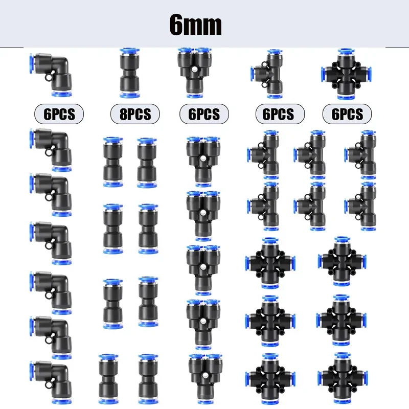 32PCS Pneumatic Fittings Kit 4mm 6mm 8mm 10mm Push to Connect Air Hose Connectors Straight Elbow Tee Y Splitter Quick Release T&I Online Store