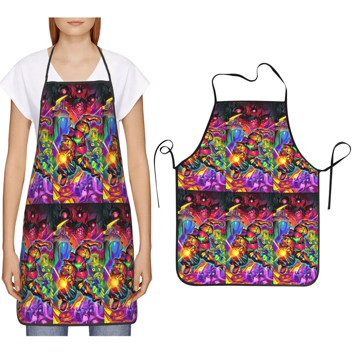 Metroid II Return Of Samus Apron Chef Cooking Baking Tablier Bib Kitchen Cleaning Pinafore for Women Men Gardening