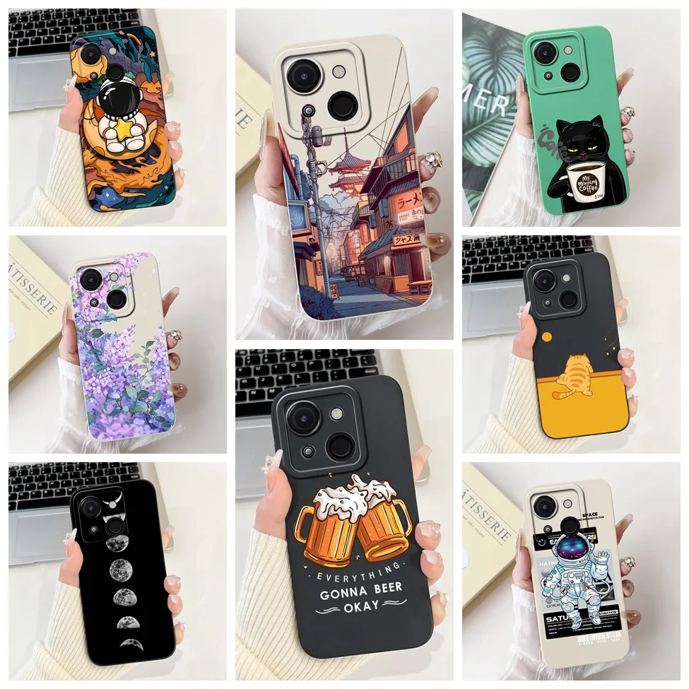 For ITEL A06 A50 A50C Silicone Cover Cute Cat Luxury Flowers Funny Girls Boys Back Cover For A06 ITEL A50 A50C Phone Case Bumper