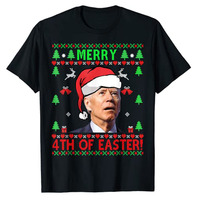 Merry 4th of Easter Funny Joe Biden Christmas Ugly Sweater T-Shirt Cute Streetwear Clothes Graphic Tee Tops Xmas Costume Gifts