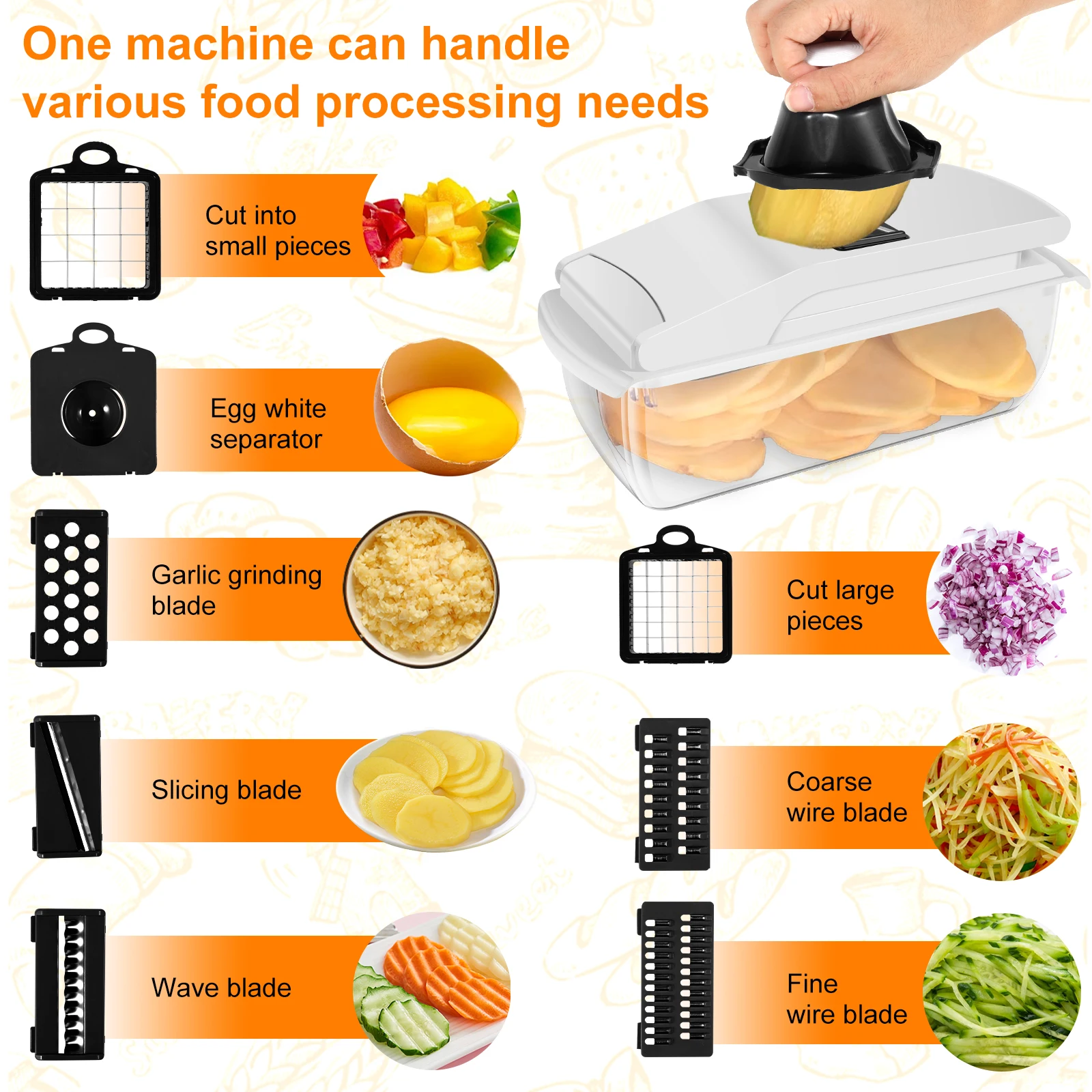 

18 In 1 Multifunctional Vegetable Chopper with 2.5L Containers Removable Food Chopper Vegetable Spiralizers Kitchen Utensils