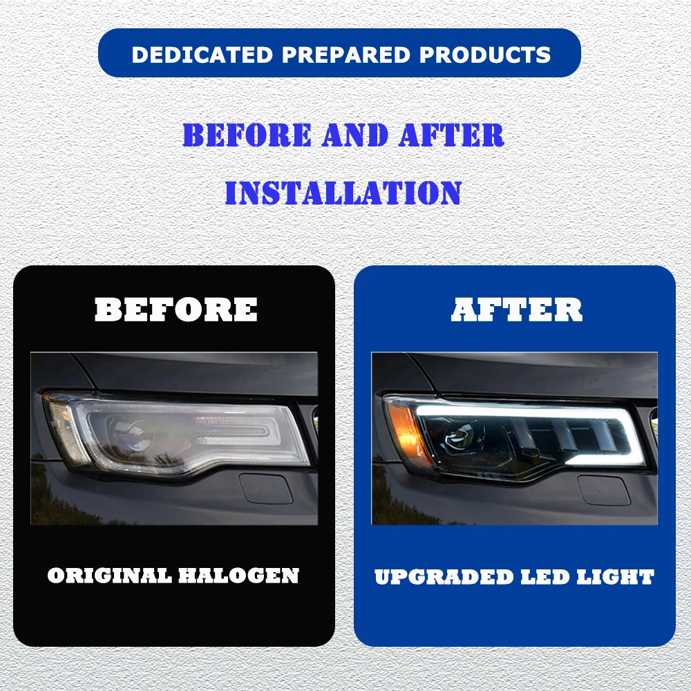 التصميم LED المصابيح الأمامية ل جيب جراند شيروكي 14-22 كامل led DRL سيارة رئيس مجموعة مصابيح إشارة اكسسوارات السيارات تعديل مصباح