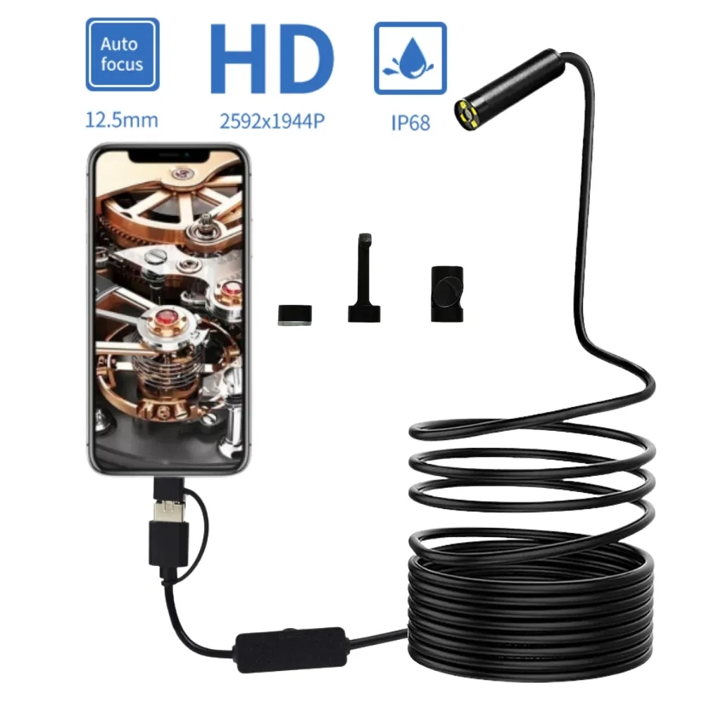 

Auto Focus HD1944P Endoscope for Cars 5MP Mini Sewer Inspection Camera 12mm 3 in 1 Usb Borescope Android PC 1/2/3.5/5/0m