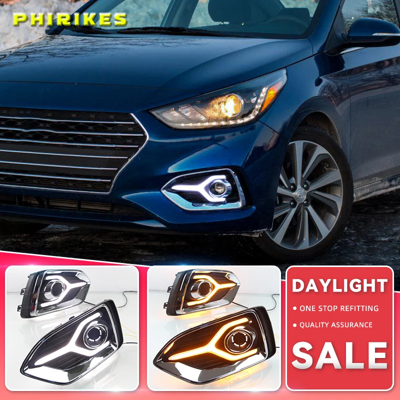 

For Hyundai Solaris Accent 2017 2018 12V LED Car DRL Daytime Running Light fog lamp with Turn Yellow Signal style Relay