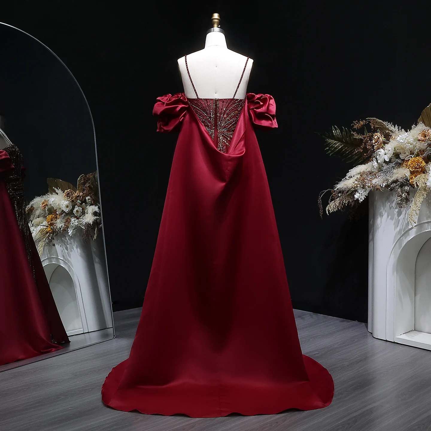 Sharon Said Elegantes Grünes Meerjungfrauenkleid mit Perlenstickerei, Schulterfrei, mit Satinumhang, Damen-Partykleid, SS157, Anpassbar – Detail 27