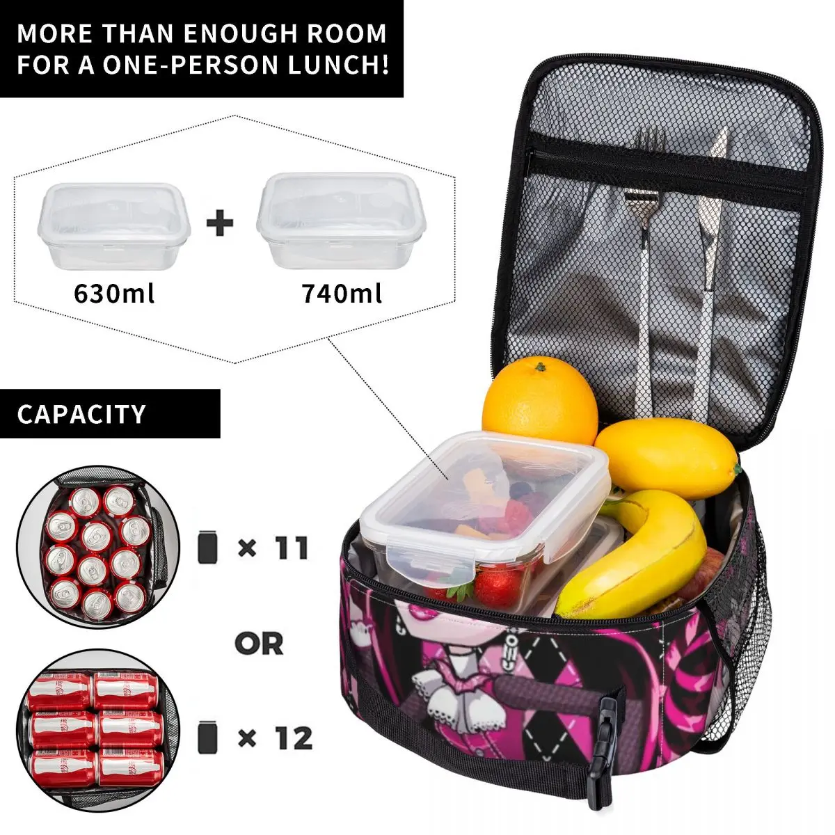 Draculaura Insulated Lunch Bag Thermal Bag Meal Container Monster High High Capacity Tote Lunch Box Girl Boy Office Outdoor