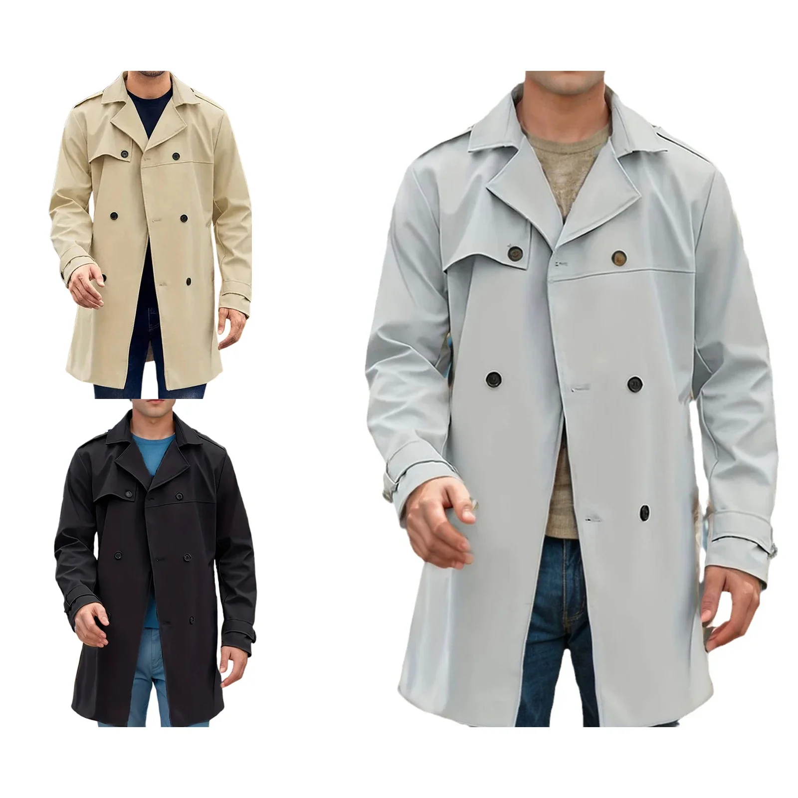 Veste à double boutonnage pour hommes, manches longues, col à revers, vestes monochromes, vêtements d'extérieur décontractés, manteau de mode pour hommes, automne, hiver, 2024