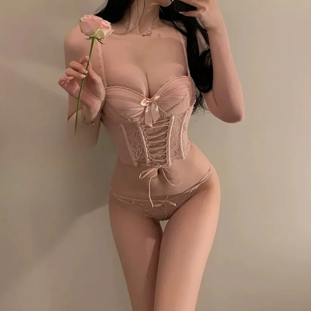 MOYISU MOYISU French Fishbone Bustier Lace Camisole Bow Tie Strap Ladies Sensual Lingerie Set Sling Tank Top Inner Outer Wear Fashion - Aliexpress Deal