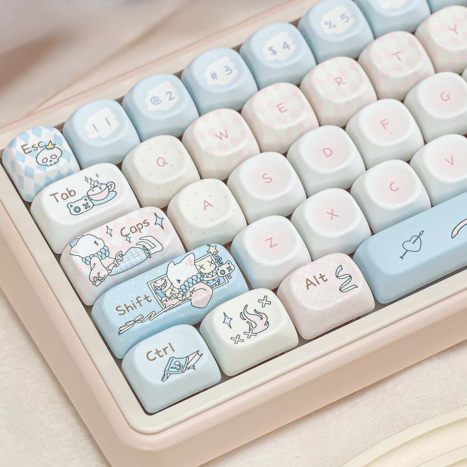 Kawaii Cute Cat Themed Keycaps MOA Profile PBT Sublimation Custom Key Caps for MX Switches Alice ANSI Layout Mechanical Keyboard