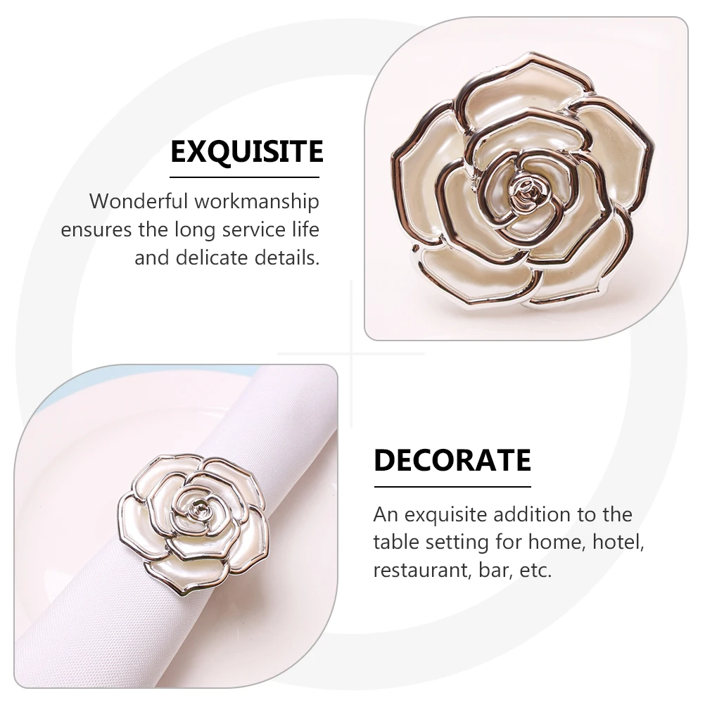 

6pcs Rose Shaped Napkin Rings Elegant Pearl Decorative Clips for Wedding Banquet Party Table Decor Napkin Supplies