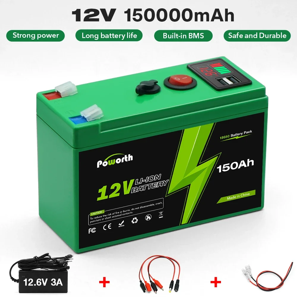 

Lithium Battery, Upgrade 12V 150Ah LiFePO4 Rechargeable Battery, Up to 4000+ Cycle Times, for Small UPS, Solar Power,Fish Finder