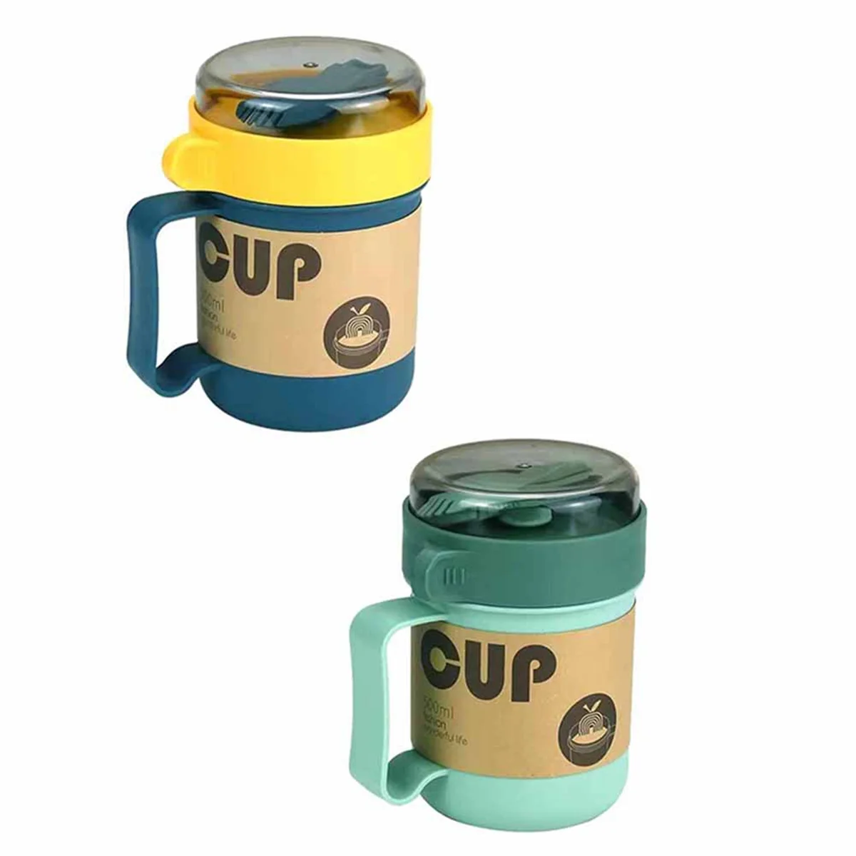 Portable Breakfast Cup Oatmeal Cup Cereal Nut Yogurt Mug Snack Cup Soup Mug Microwave with Lid Spoon for Kitchen Tool-A70Z