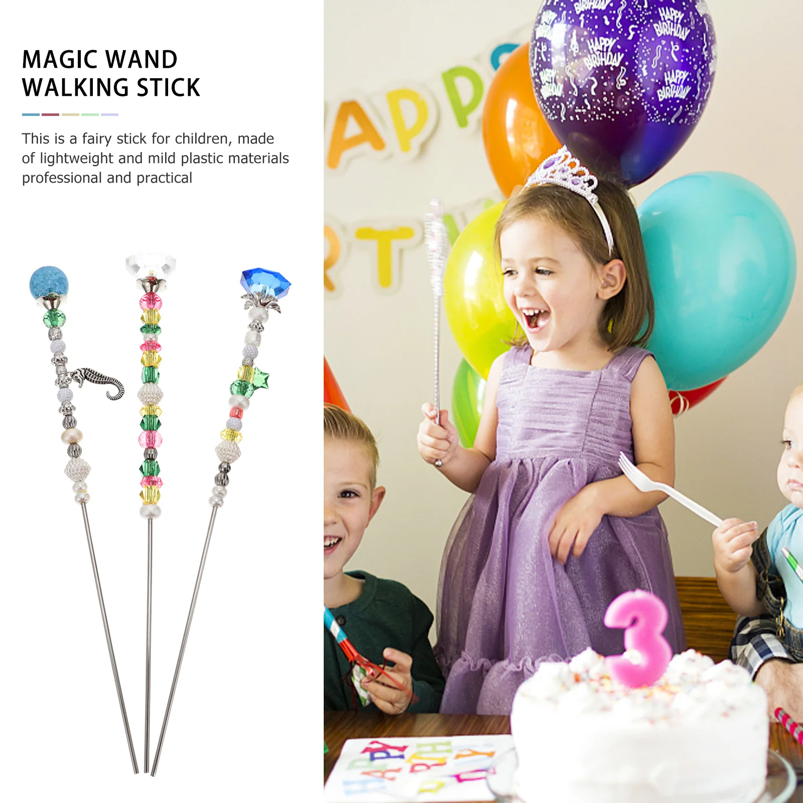 3Pcs Creative Kids Fairy Wand Costume Accessory Decorative Stick for Girls Birthday Gift Role Play Cosplay Child Clothing Decor