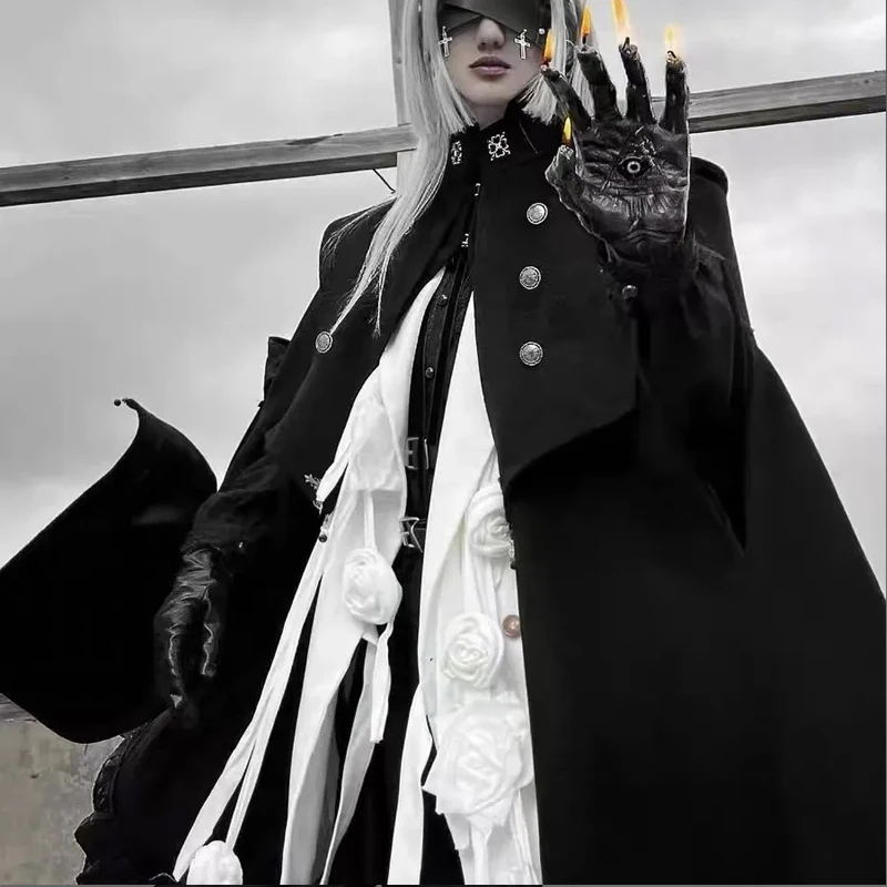 

Vintage Dark Black Victorian Era Cloak Men Women Lolita Cape Gothic Stand Collar Windbreaker Coat Party Prince Cosplay Jacket
