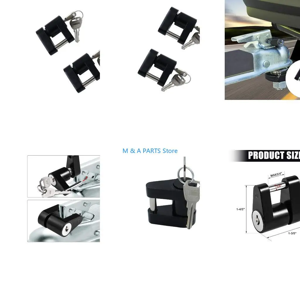 U1JF 2 Pack Small 1/4 Inch Trailer Locks Built Of Metal For RVs Trucks And Trailers With Black Weatherproof Coating