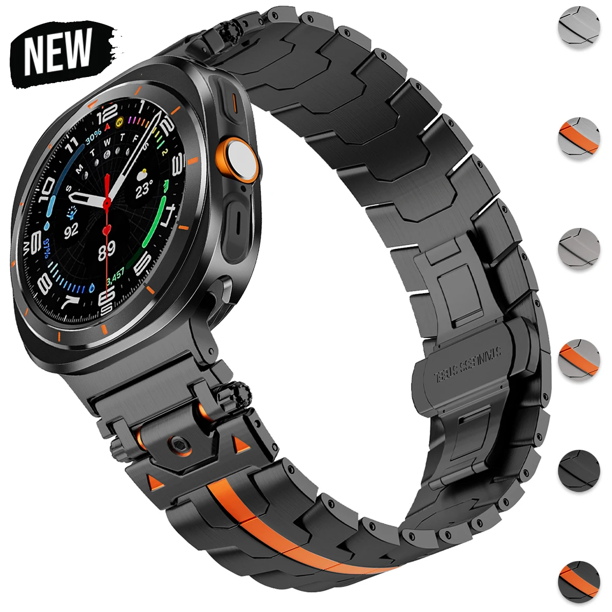 

Чехол + ремешок для Samsung Galaxy Watch Ultra 7 47 мм, роскошный мужской браслет из нержавеющей стали, защитная пленка без экрана, твердый металлический чехол