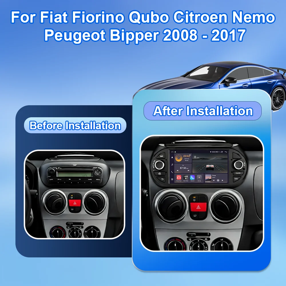 Android 16 Auto Car Radio Multimedia Video Player CarPlay For Fiat Fiorino Qubo Citroen Nemo Peugeot Bipper 2008-2017 GPS tools