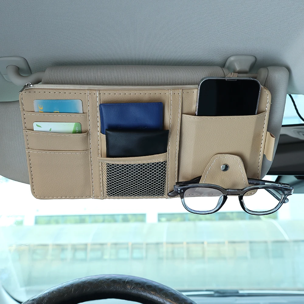 Porta occhiali da sole per auto, in pelle, organizer