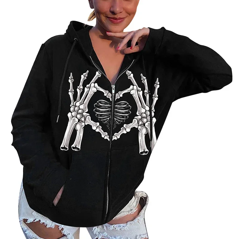 

Gothic Couples Zipper Hoodies Jacket Y2K Retro Fashion Hoodie Skeleton Trend Sweater Women Men Hip Hop Loose Sweatshirt Coat