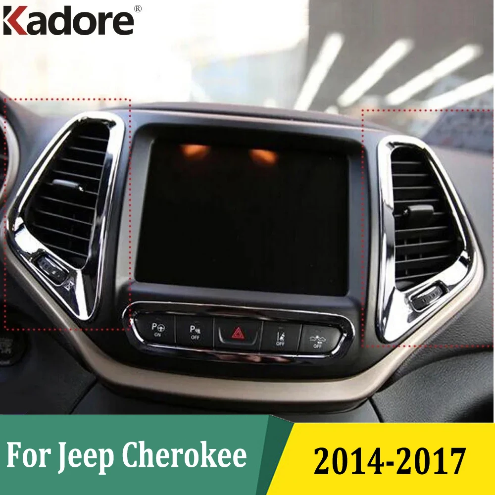 

For Jeep Cherokee 2014 2015 2016 2017 Chrome Front Center Air Conditioning Vent Cover Trim Car Sticker Interior Accessories