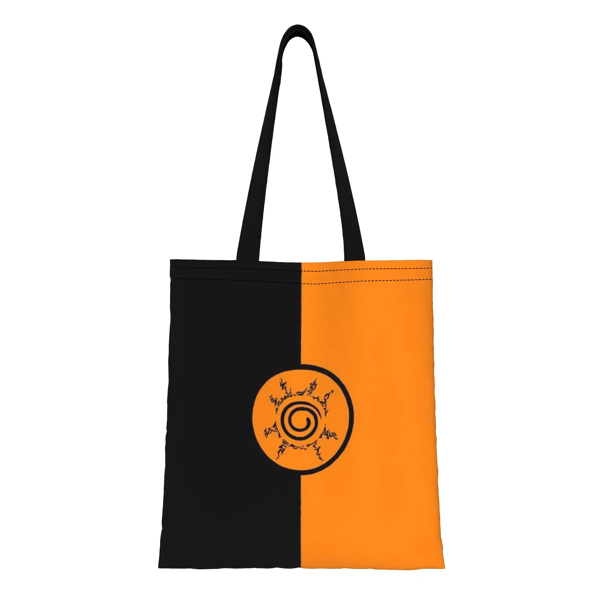 Back to school season Black And Orange N-ARUTO Canvas Tote Bag Perfect for Shopping Women's Top-Handle Bags