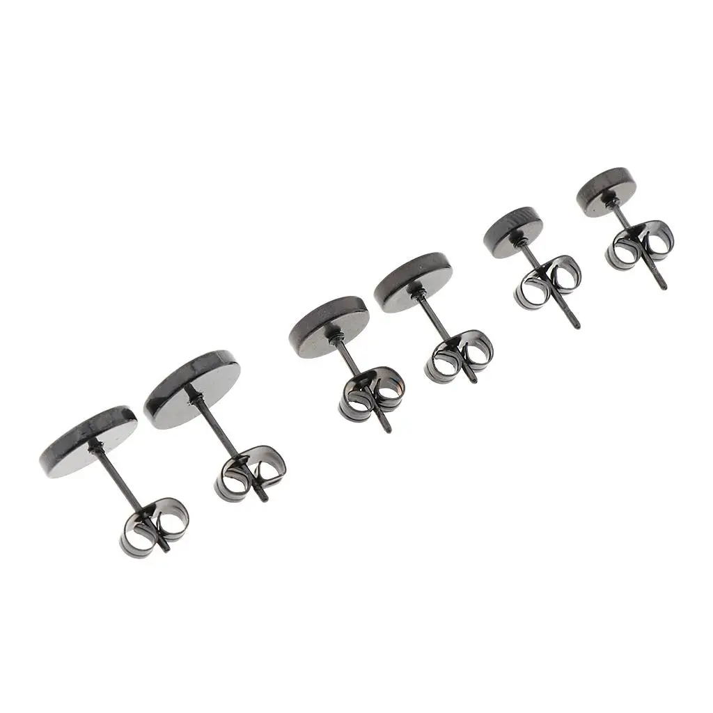 Stainless Steel Earrings Set Cute Tiny Round Circle Black Sanding Titanium Hoops for Unisex Work Wear Trendy Jewelry Pack