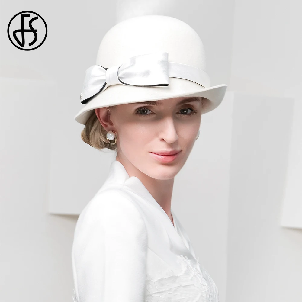 FS 2024 Curl Brim Basin Cap Ladies Winter Elegant Retro Little Top Hats For Women Shopping Trips Fedoras White Millinery