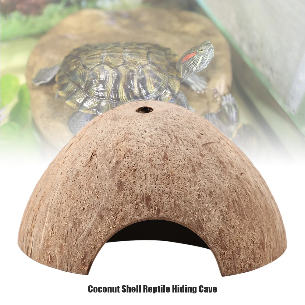 Reptile Coconut Cave Turtle Coconut Cave Reptile Hiding Cave Natural Coconut Shell Turtle Aquarium Hide House Decor