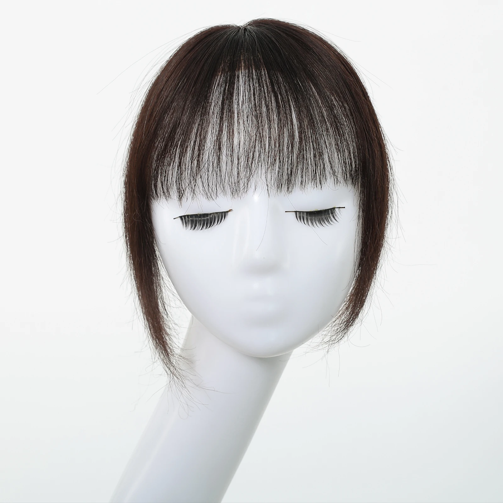 شعر بشري بني 100% بطول 10 بوصة للنساء مع مشبك سوالف في قطعة شعر بشراشيب على شكل قلب ملحقات وصلات هوائية علوية