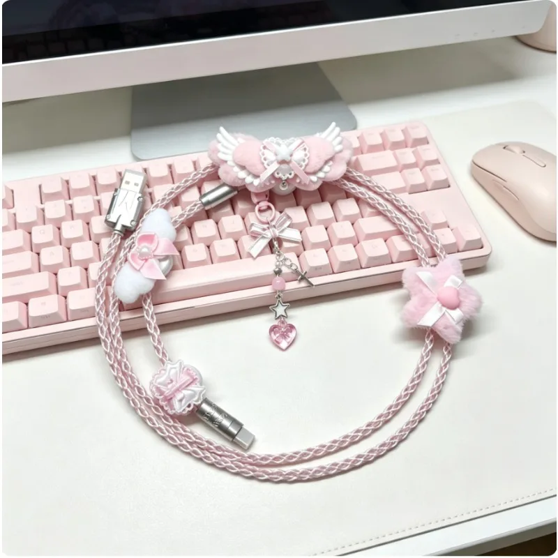 Customized 8K Pilot Cable DIY Data Cable White Light Emitting Single Precision Copper Braided Keyboard Cable USB-Type-C