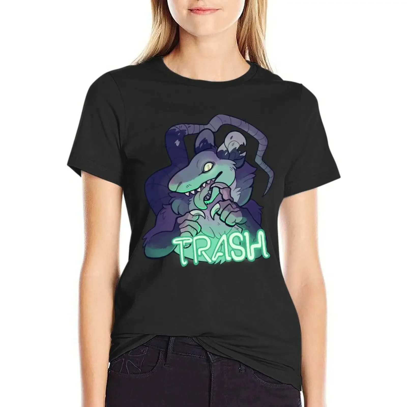 

TRASH opossum T-Shirt cute tops korean fashion lady clothes workout shirts for Women