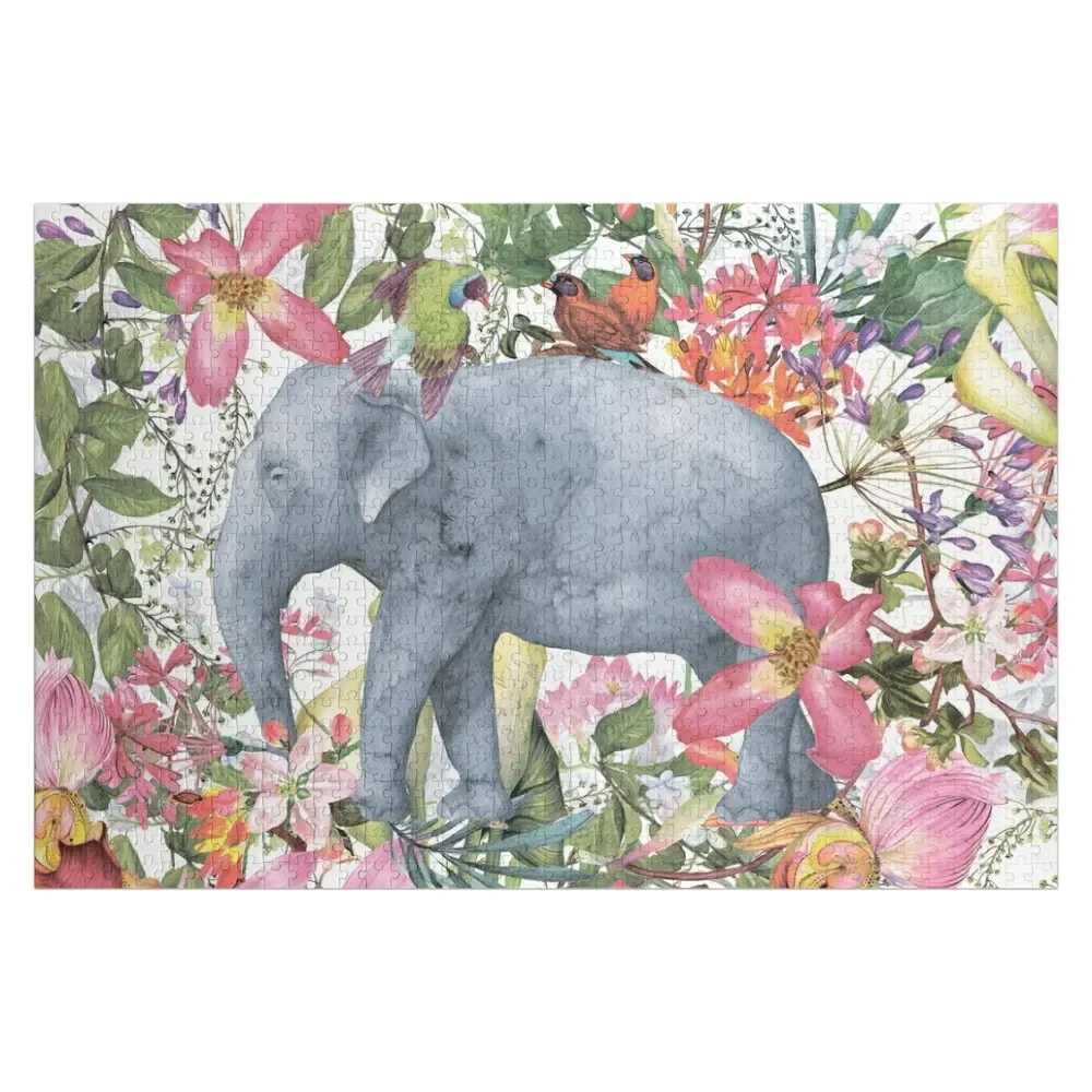 

Elephant in Flower Jungle Botanical Garden Jigsaw Puzzle Woodens For Adults Custom Gift Wood Animals Puzzle