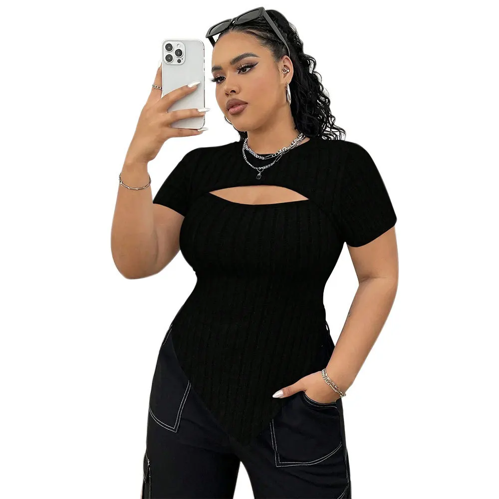2025 plus size moda feminina estilo simples camiseta fino ajuste cintura emagrecimento versátil curto topo verão elegantes casual y2k