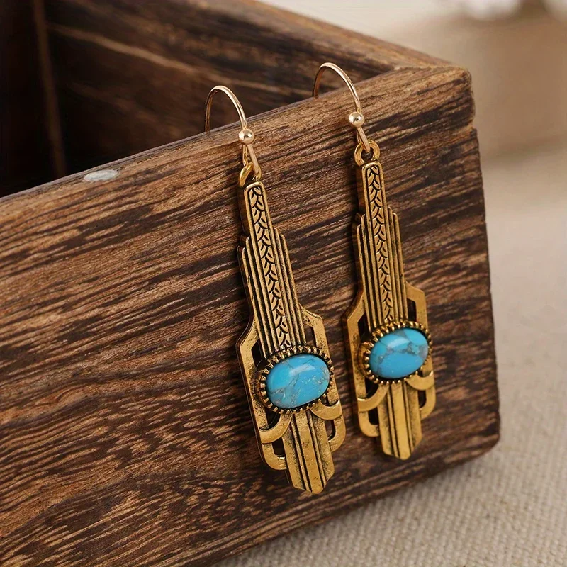 Vintage Jewelry Earrings - Art Deco Earrings  Synthetic Turquoise Blue Earrings - Chloes Vintage Handmade Jewelry