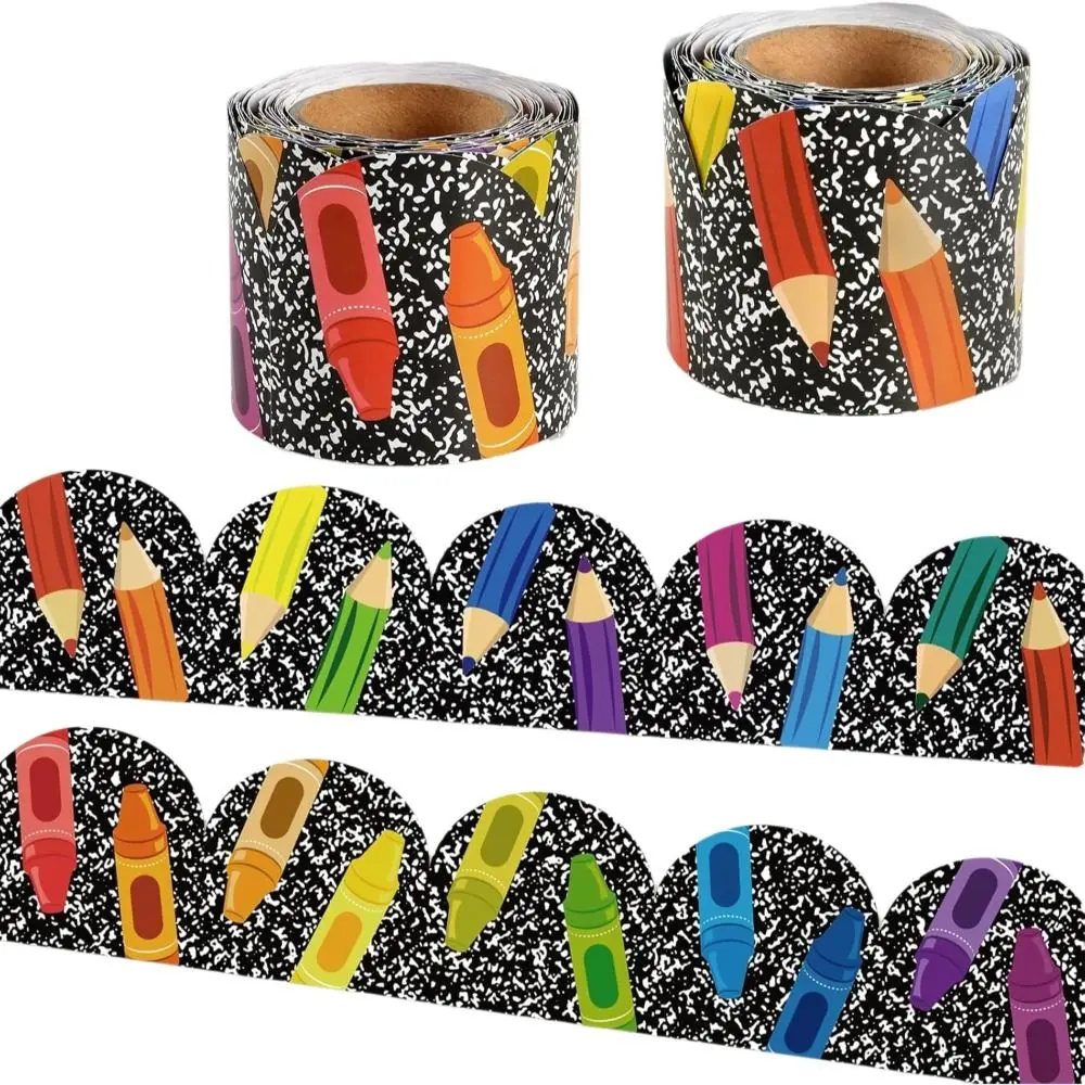 Self Adhesive Bulletin Board Borders 10m/roll Cartoon Pattern Decorative Sticker Roll Colorful Pencil Roll Design