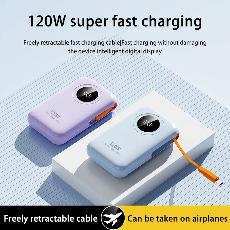 Xiaomi 100000mAh Power Bank Comes With Retractable Cable Bidirectional Fast Charging 120W Portable Power Bank For Iphone Samsung