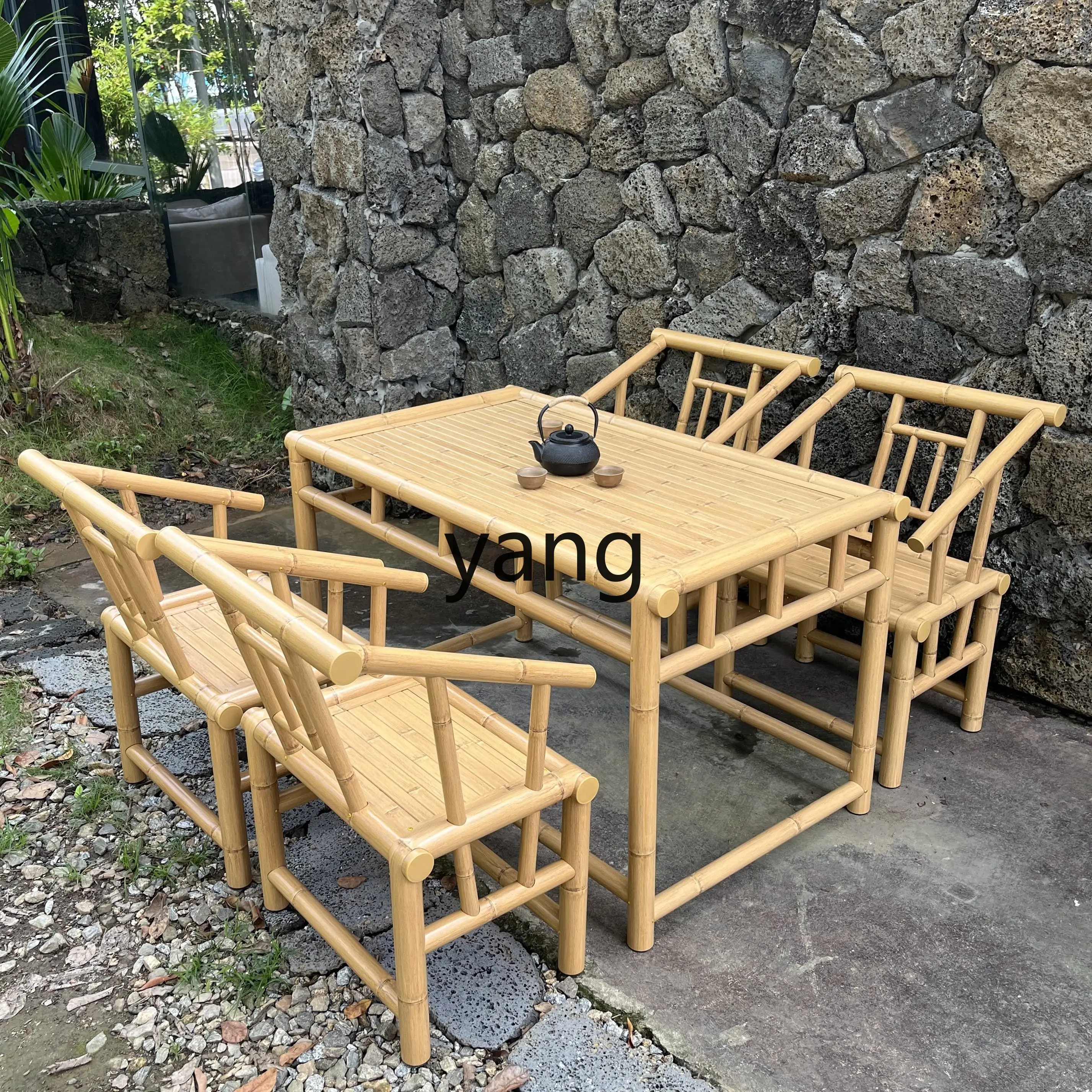 

LHoutdoor bamboo tables and chairs courtyard bamboo weaving market style balcony leisure stove making tea