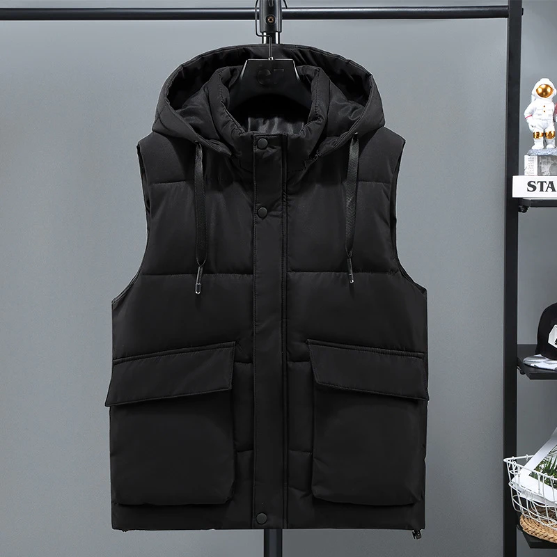 Plus Size 10XL 11XL Men\'s Vest Jacket Winter Waterproof Warm Sleeveless Men Jacket Fashion Hooded Casual Vest Thicken Waistcoat