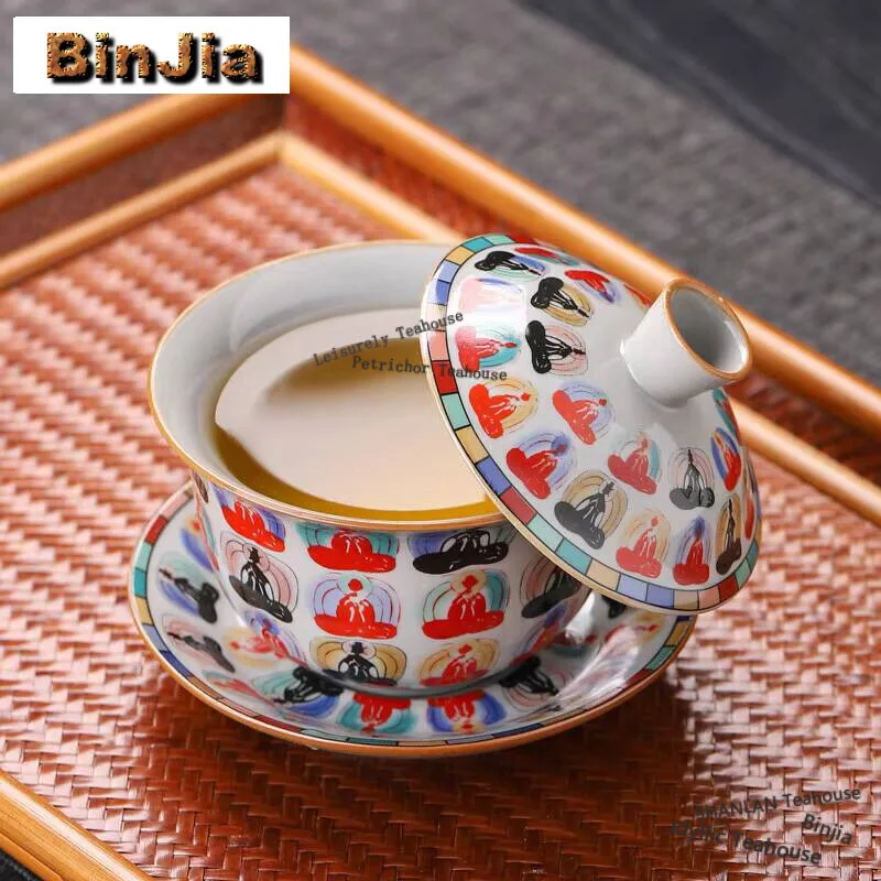 

150ml Antique Three Talent Cover Bowl With Lid And Hovering New Chinese Style Home Kung Fu Tea Bowl Office Reception Cup Art Cup