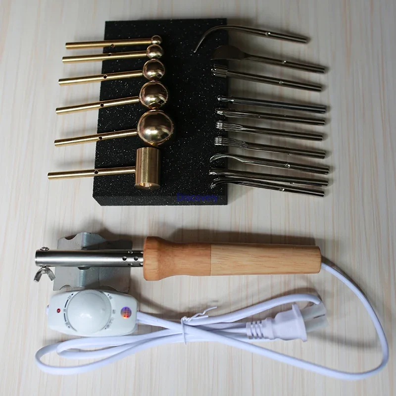220V Imported Double-layer Inner Pyrographic Device Set 17 Head 22 Head Trowel Leather Carving Tool Flower Making Tools with Bag