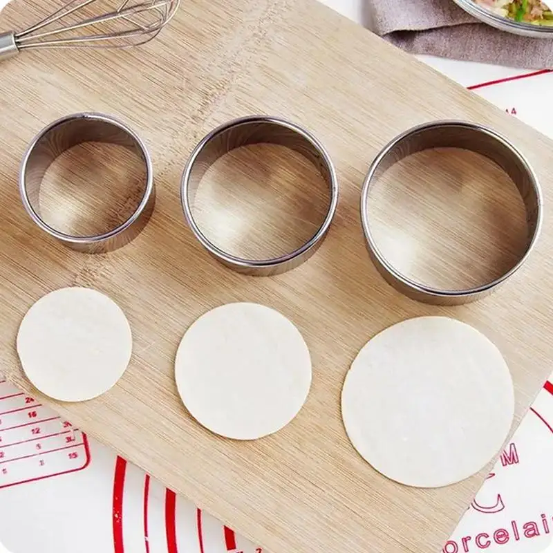 .3Pcs Stainless Steel Round Biscuit Mold Dumpling Skin Cutter DIY Pastry Cake Baking Tool Kitchen Gadget For Sweet Treats