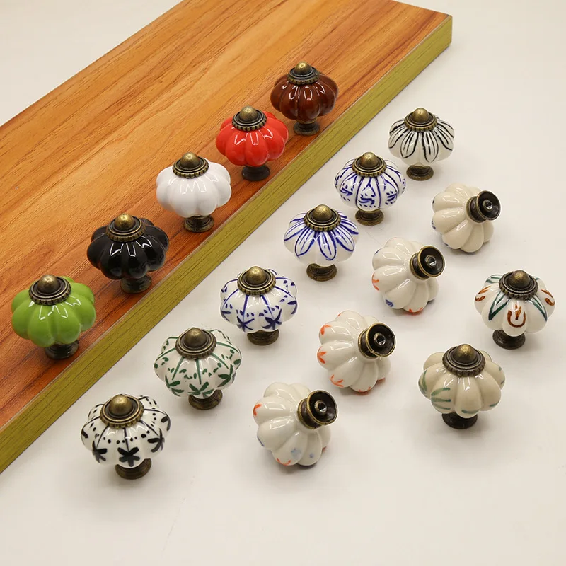 

American Style Ceramic Pumpkin Handle Classical Vintage Handle Drawer Cabinet Wardrobe Door Single Hole Small Handle
